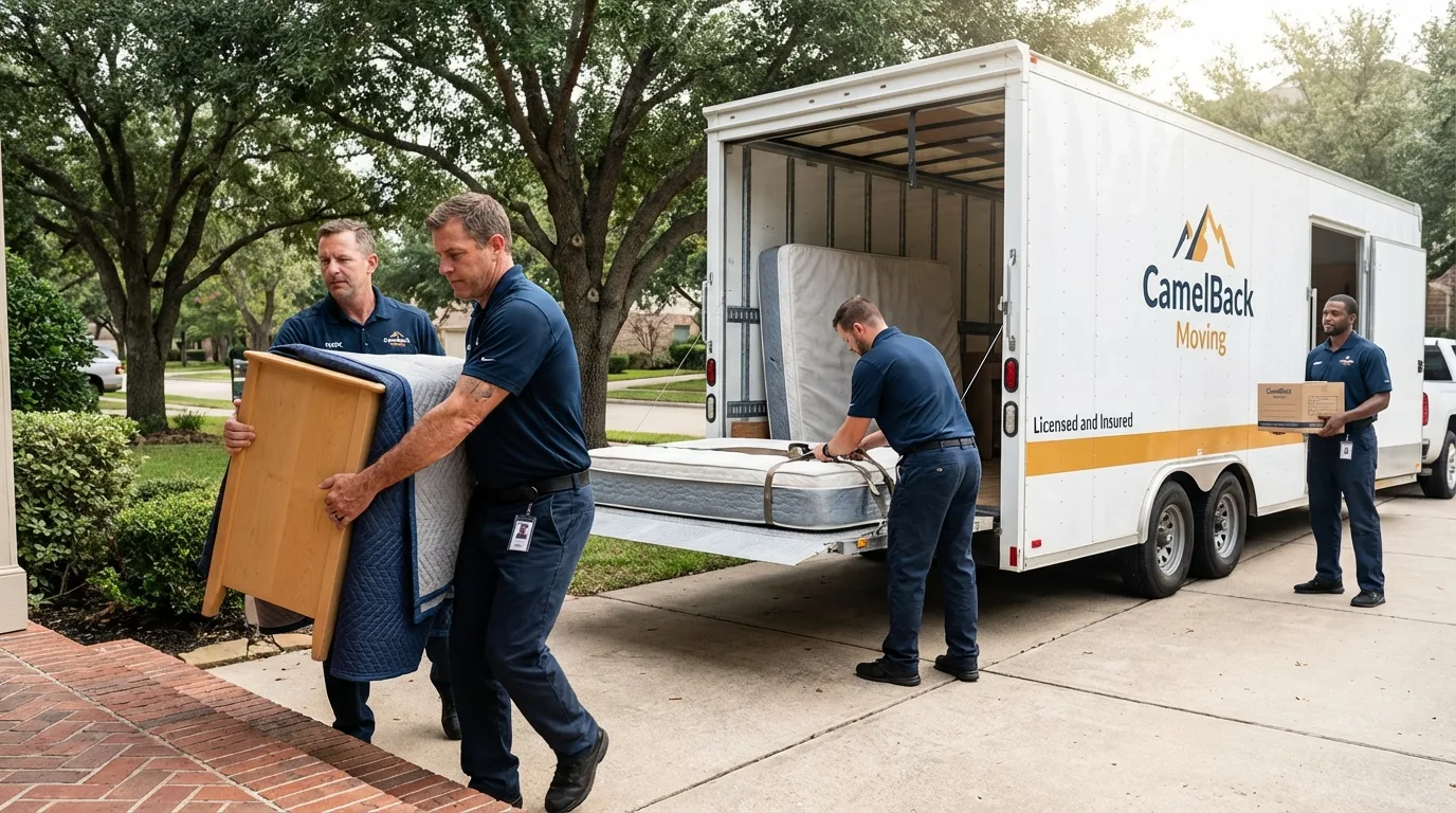 Crew loading residential truck for cross-state move from Belpre, OH