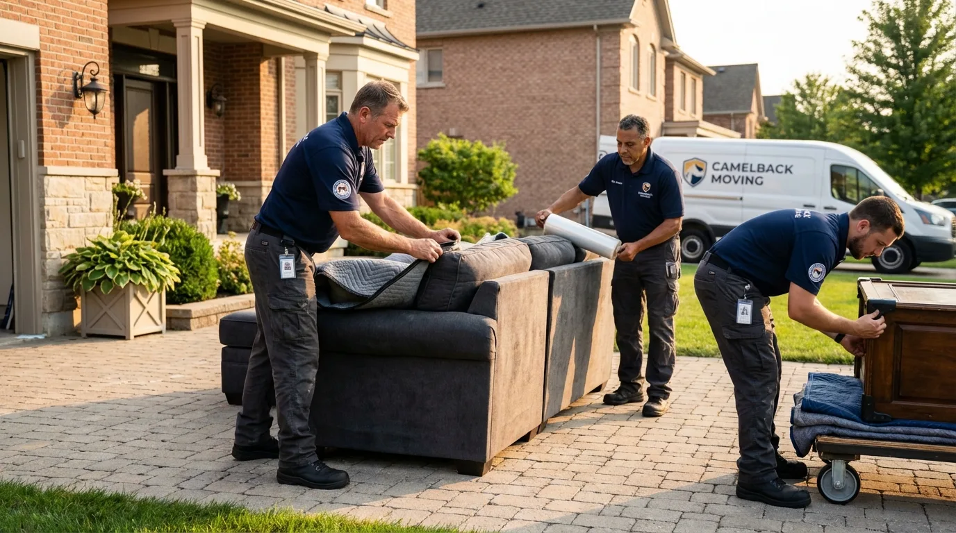 Large estate moving crew wrapping furniture in Belpre, OH